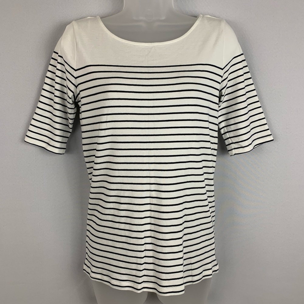 Ann Taylor striped elbow sleeve shirt